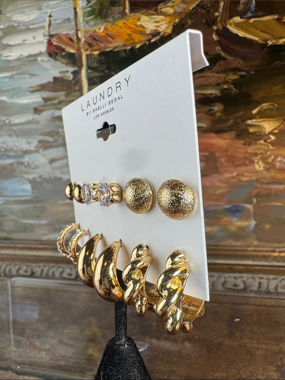0733-Laundry By Shelli Segal Gold‎ Tone Mixed Earring Set with Clear Stones